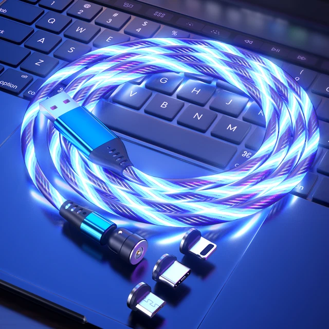 AUFU LED płynące światło ładowanie magnetyczny przewód USB Glow typ C kabel magnetyczny kabel Micro ładowarka do iPhone Huawei Samsung 5
