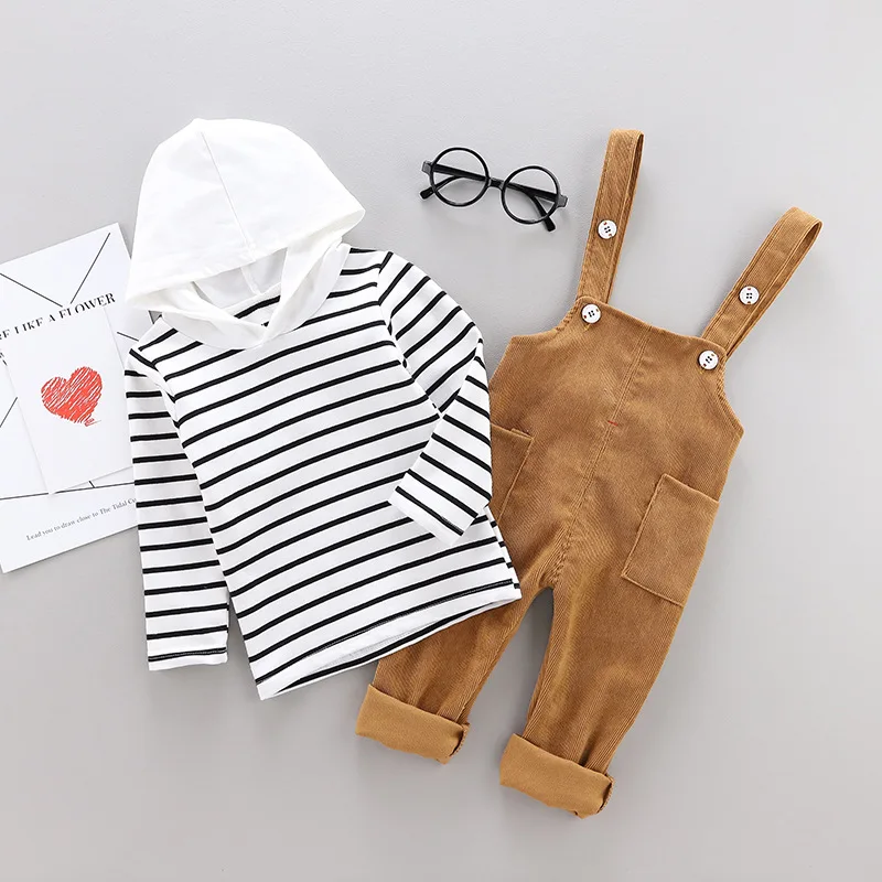 

Spring Autumn Baby Boys Girls Clothes Infant Cotton Striped Hooded Jacket + Pants 2pcs/sets Garment Children Casual Sport Suit