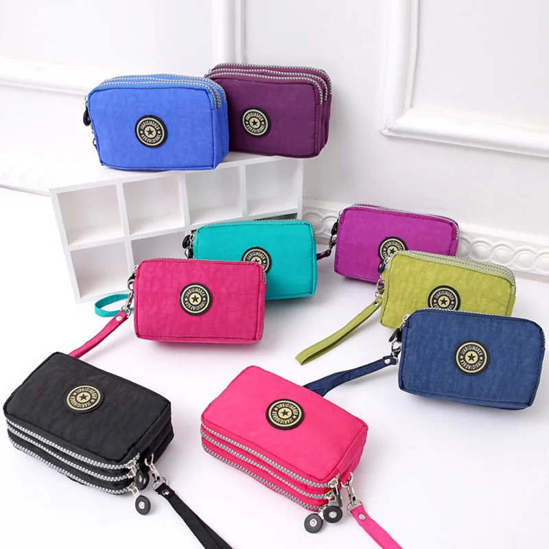 

Coin Purse Women Portabe Mobile Phone Bag Fashion Small Wallet Card Holder Multifunction Three Zippers Mini Canvas Pouch Clutch