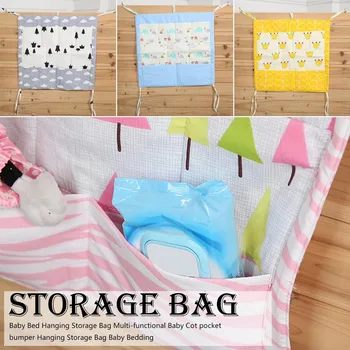 

Crib Baby Bed bumper Hanging Storage Bag Multi-functional muslin Baby Cot pocket Hanging Storage Bag Baby Bedding Bumper 50*60cm
