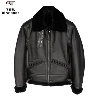 

2020 Black Men American Style B3 Bomber Winter Shearling Coat Plus Size XXXXL Genuine Thick Sheepskin Warm Aviator Leather Coat