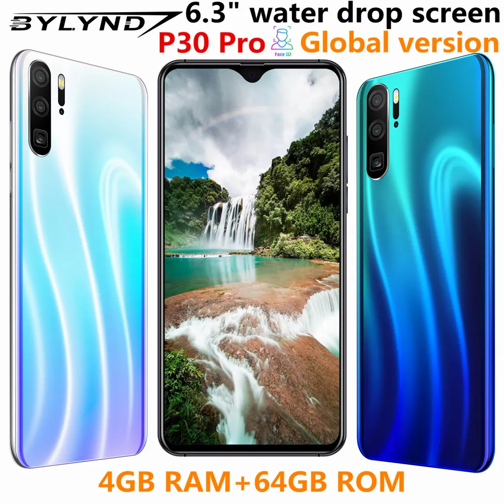 Смартфоны 6 3 &quotips P30 pro с большим экраном четырехъядерный процессор 4 Гб ОЗУ 64 ПЗУ 13