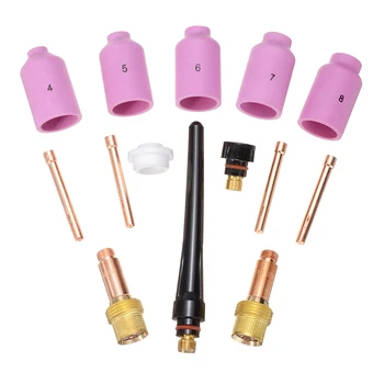 

14Pcs Tig Welding Torch Kit Nozzles Adapter Sleeves Gas Lenses Burner Cap Set For WP-17 WP-18 WP-26 Welding Tool Accessories