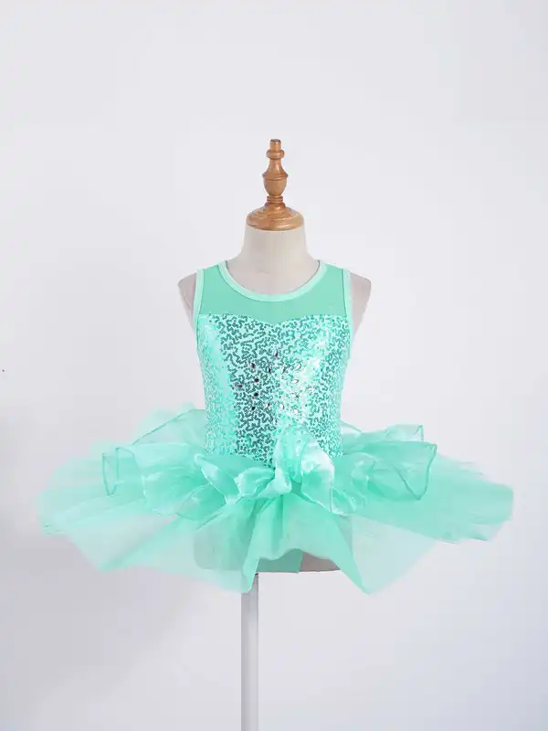 Child Tutu Ballet Dress Girls Ballerina Tulle Costume Sequins Mesh Splice Bowknot on Waist Gymnastics Leotard Kids Dancewear - Image 4