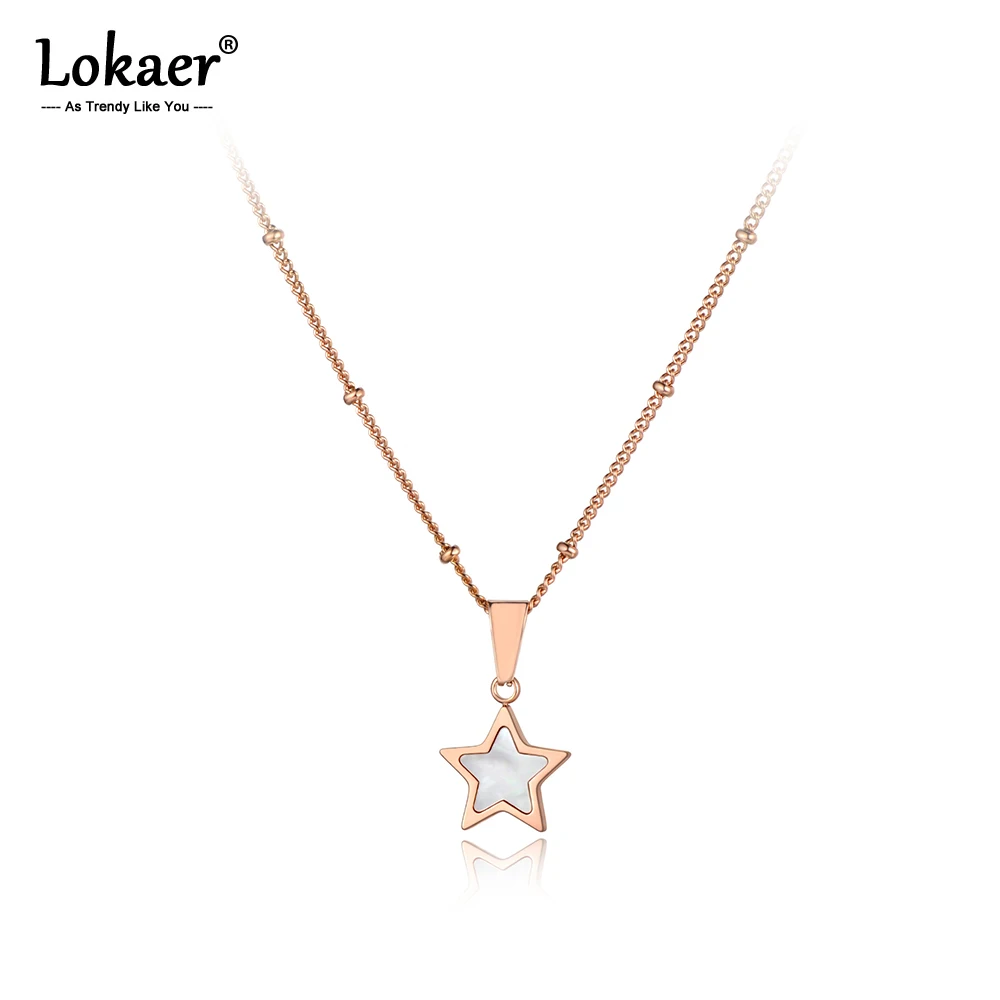 

Lokaer Trendy White Shell Star Choker Necklaces For Girls Rose Gold Titanium Stainless Steel Female Chain Pendant Jewelry N19128