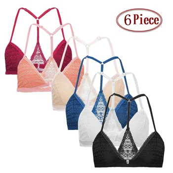 

6PCs Women Bra Sexy Lingerie Solid Lace V-Neck Thin Breathable Bra bralette mujer brasieres para mujer soutien gorge femme #D