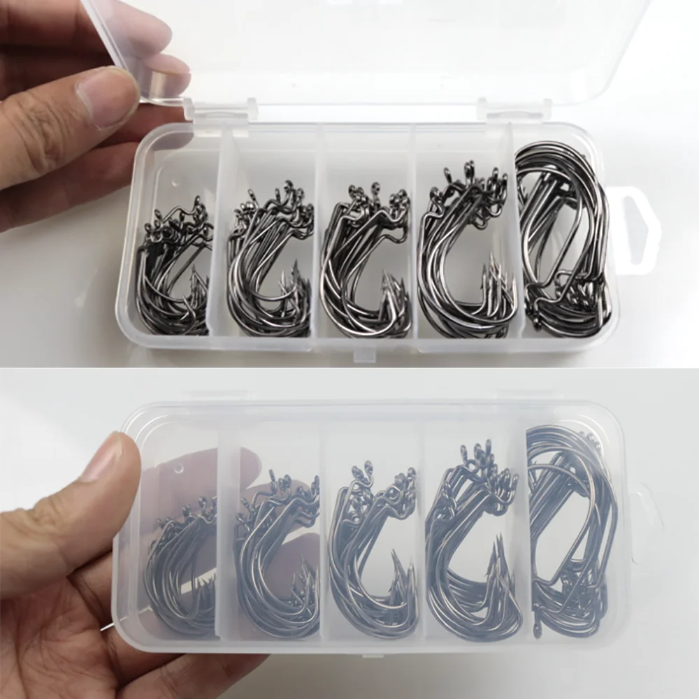 

Box of 50/100pcs Fishing Hook Barbed Crank Hooks Accessories Sea Soft Bait Set Feeder Fishery for Carp Tackle Goods Material