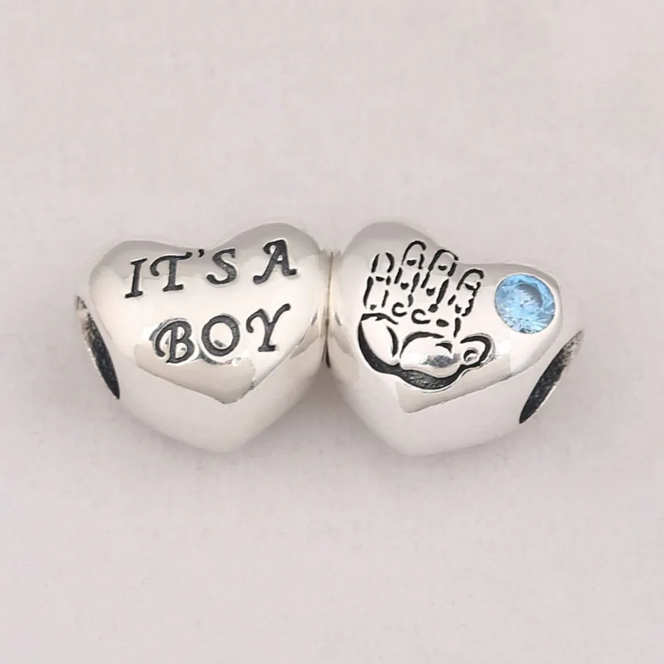 Подлинное 925 пробы серебро самодельное ювелирное изделие из бисера fit Pandora браслет Синий Розовый CZ девочка Мальчик Шарм