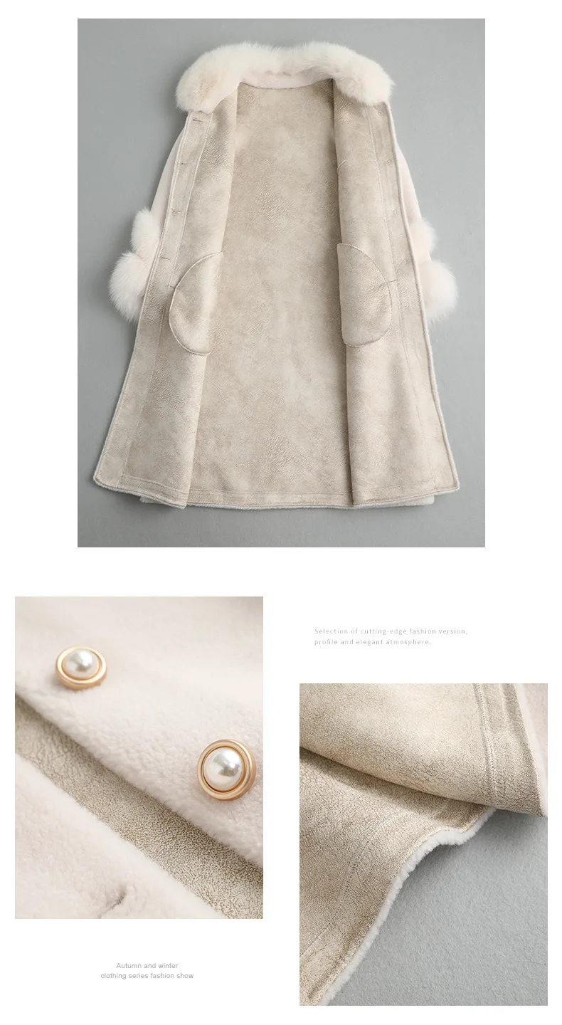 Perfect 2019 winter real fur coat ladies high quality fox fur collar long jacket Korean clothes wool fur coat and coat 8