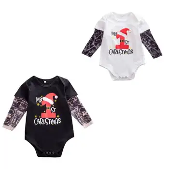 

0-24M Baby Fashion Xmas Bodysuit Clothes Toddler Newborn Infant Baby Girl Boys Tattoo Sleeve Christmas Clothing Navidad Outfits