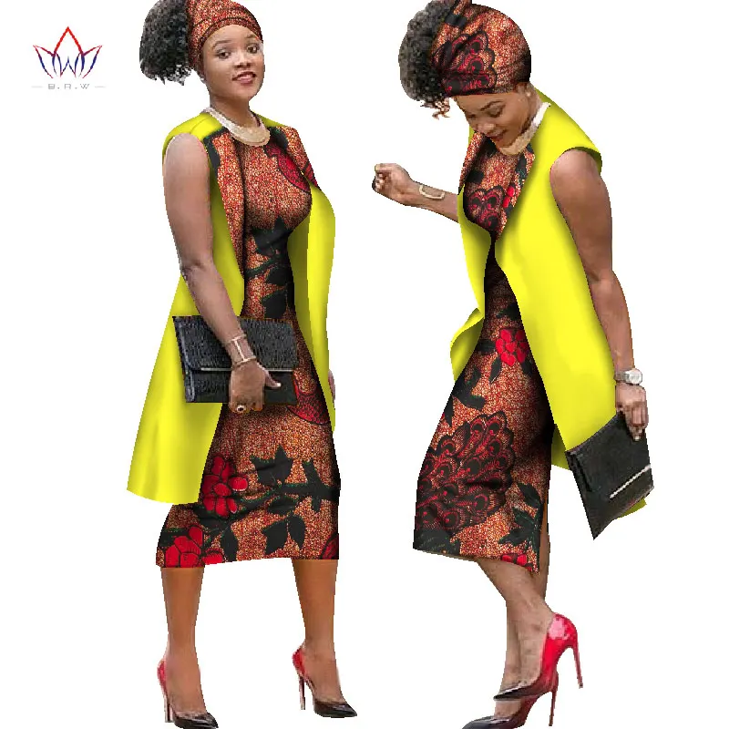 15 BRW Базен Riche Африканский воск печати Дашики Bodycon летнее платье с длинным пальто без рукавов жилет куртка и головной убор WY1644 - Цвет: 15