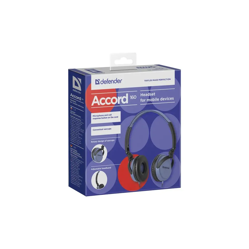Гарнитура Defender Accord 160 черный+синий, кабель 1,2 м