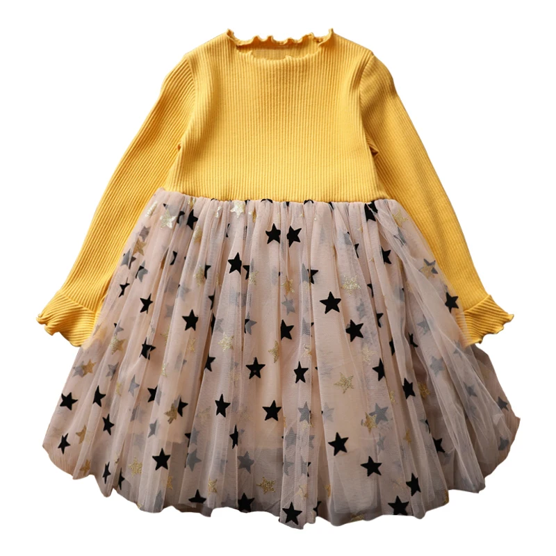 Knitted Long Sleeve Winter Dress for Girls 3 5 8 Years Children Christmas Clothes Kids Dresses For Girls New Year Party Costume - Цвет: Yellow 2