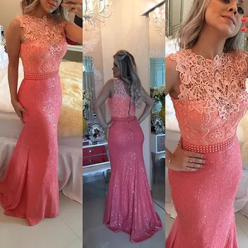 

vestido de festa longo robe de soiree lace evening dresses 2019 Formal gown women elegant sleeveless mermaid evening dress