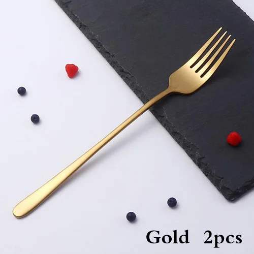 Gold 2pcs Корейская вилка для ужина из нержавеющей стали, яркая зеркальная полировка, с длинной ручкой, Десертная Вилка для десерта, салата, посуда - Цвет: Gold 2pcs