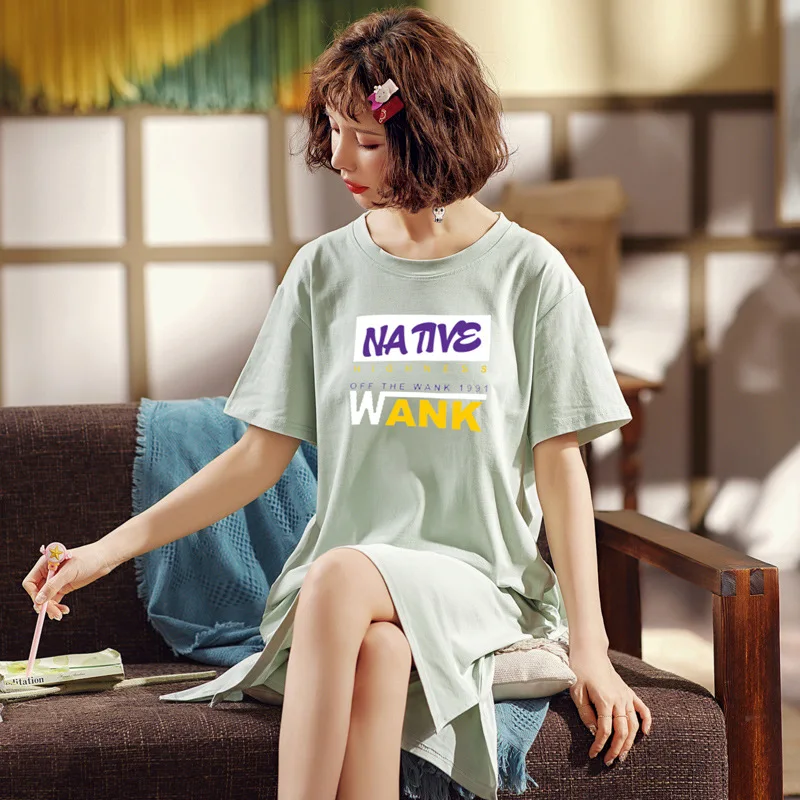 

Pure Cotton Pajamas Women's Japanese Korean Maternity Clothes Time of Childbirth Skirt Mid-length T-shirt Dress Couples Pajamas