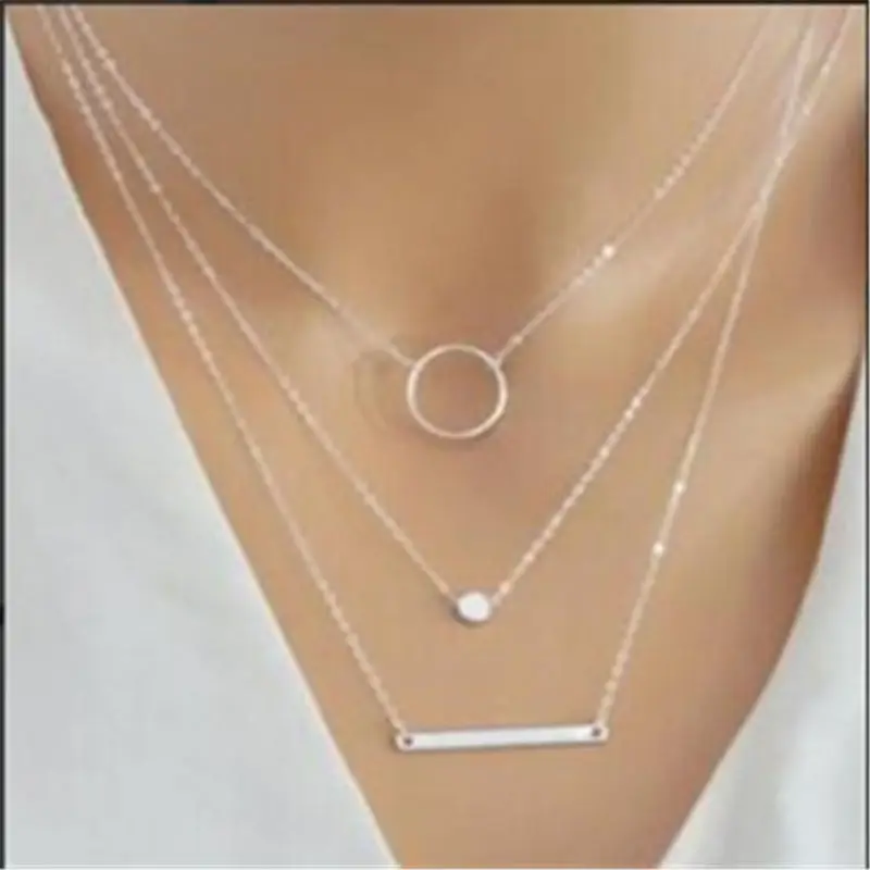 29 Fashion Statement Multilayer Necklace Multi-element Metal Rod Circles Geometric Round Chokers Necklaces Women Jewelry - Окраска металла: 29