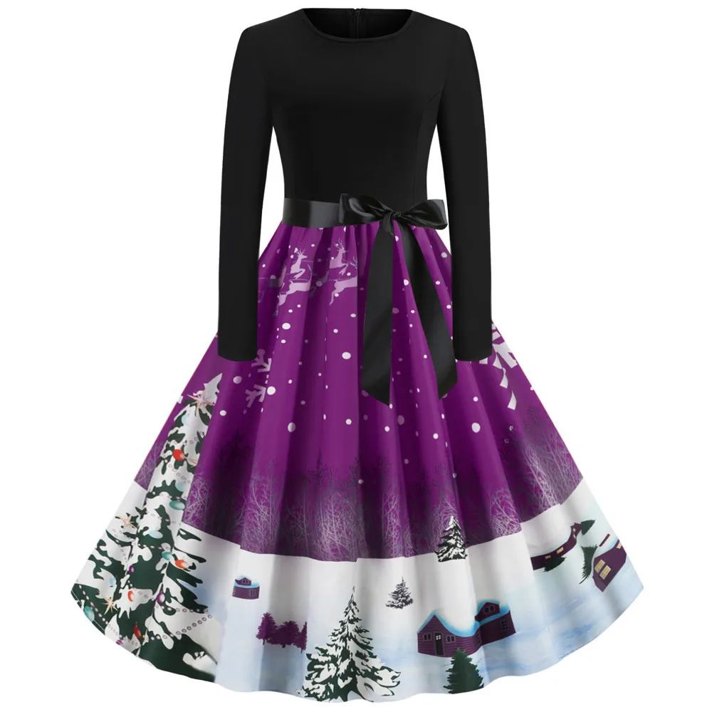 Рождественские Зимние платья, женское винтажное платье, Санта Клаус, элегантные вечерние повседневные платья с длинным рукавом, повседневные платья размера плюс, подарок для девушек - Цвет: JY14470