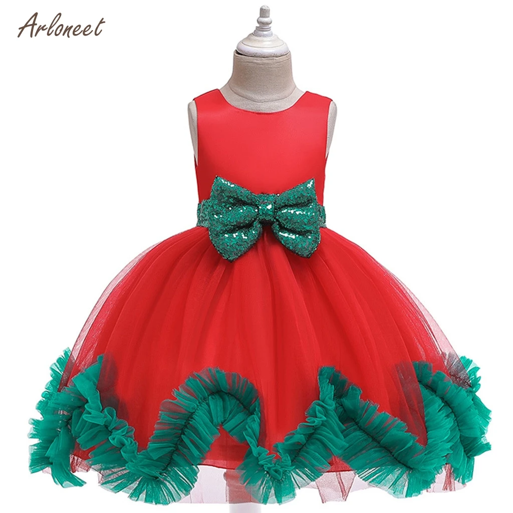 ARLONEET/рождественское платье костюм для девочек Детские платья для девочек; праздничное платье принцессы без рукавов; рождественское праздничное свадебное платье;