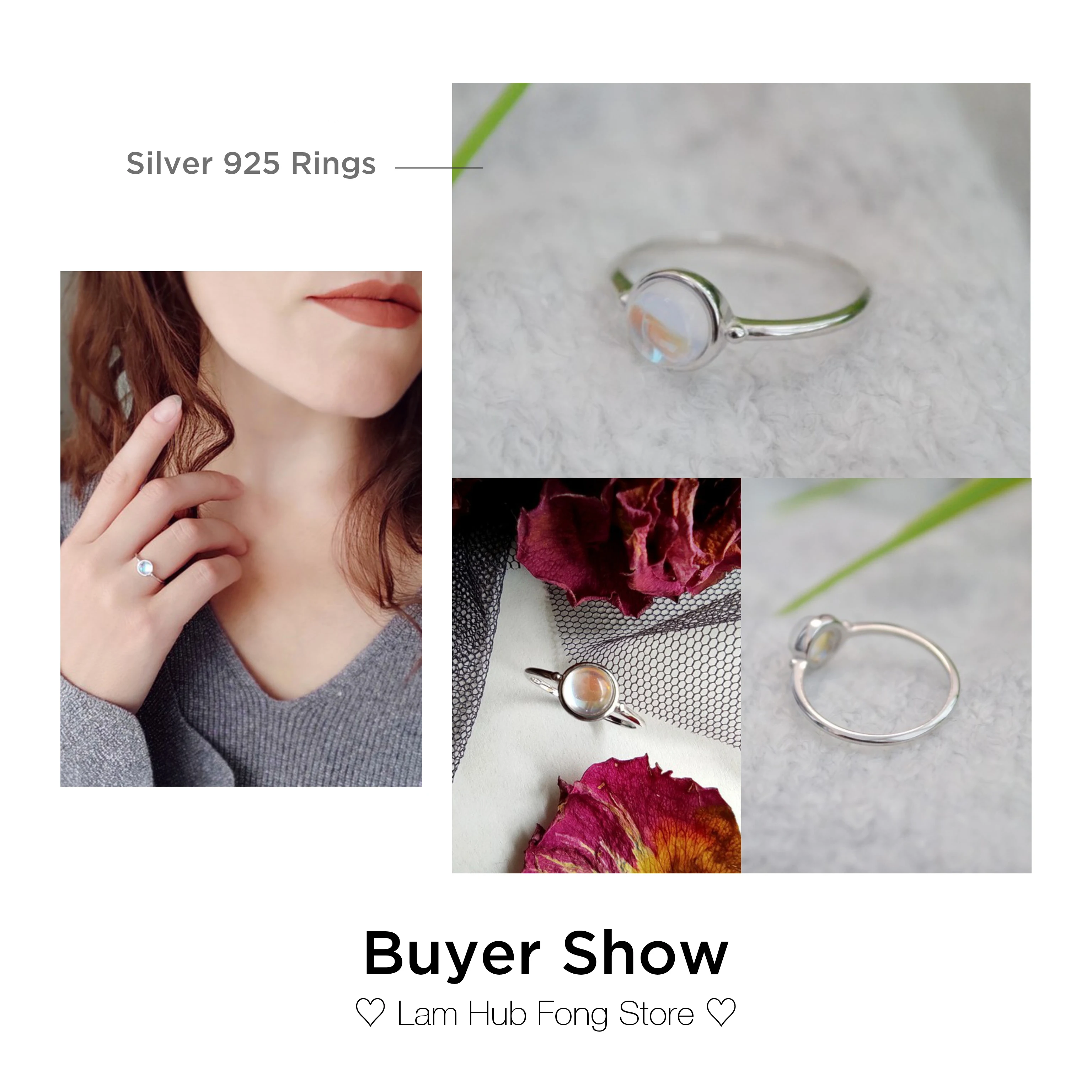 Silver Ring Round Moonstone Women Engagement Wedding Band 925 Sterling