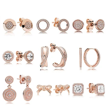 

NEW Fashion Personality 100% 925 Sterling Silver Rose Gold Earring Fit Europe Women Have Logo Jewelry Factory Wholesale