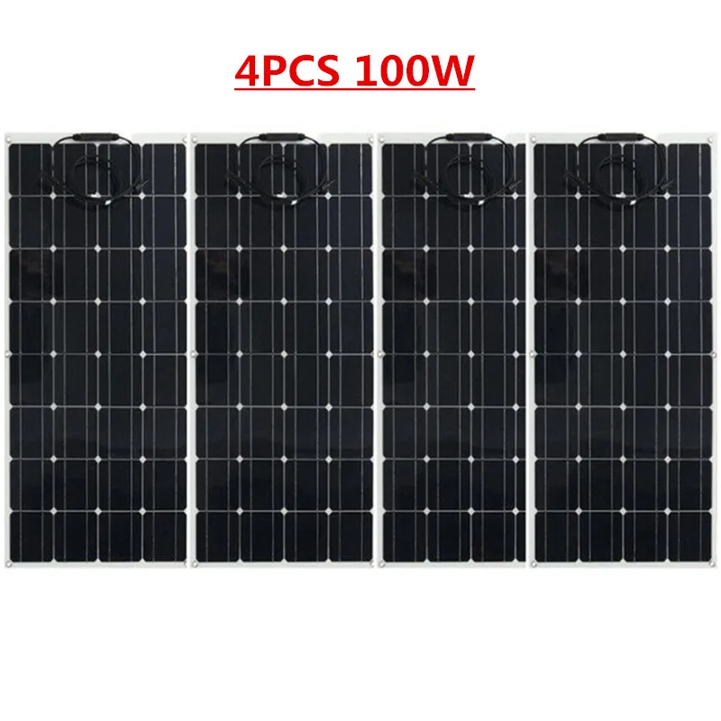 4PCS PET 100W 400 Вт солнечная панель 4 шт. 100 Вт водонепроницаемая клейкая тонкая пленка Гибкая солнечная панель монокристаллическая солнечная батарея для автомобиля/RVboat 300 Вт - Цвет: 4PCS PET 100W