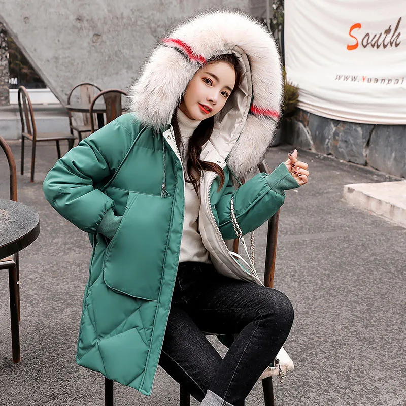 

Solid Color 2018 Winter New Style Mid-length Casual Fashion Comfortable Loose-Fit with Cotton-padded Clothes Hooded with Model F