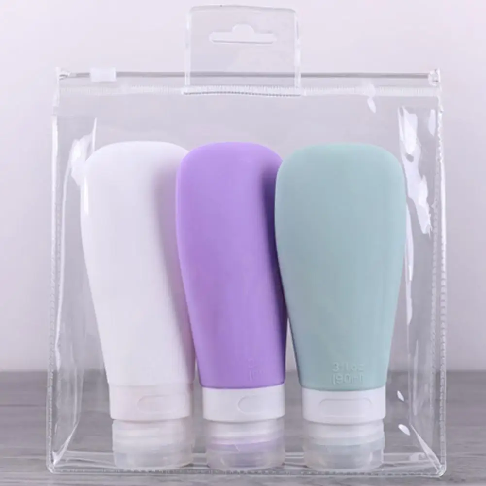 

3Pcs Silicone Toiletries Conditioner Soap Liquid Holder Travel Bottle Set Empty Press Bottle For Lotion Shampoo Bath Containers