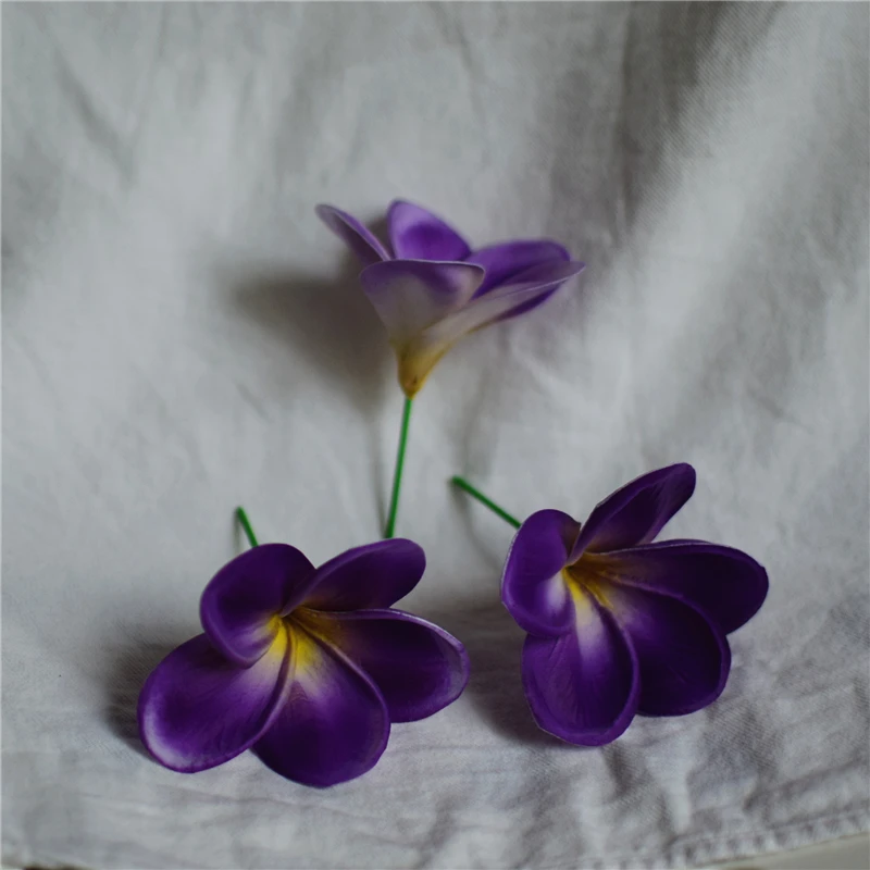 Plumerias, натуральные, настоящие, на ощупь, frangipani, Цветочная головка, топперы для торта, свадебные украшения, искусственные цветы, Гавайи, тропический цветок, 20 - Цвет: purple
