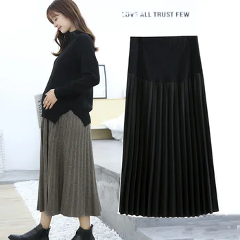 

Pregnant Woman Thin maxi Skirt Woolen Bouffancy Support Abdomen Half-body The Skirt Clothes Pregnancy Half-body Skirt black