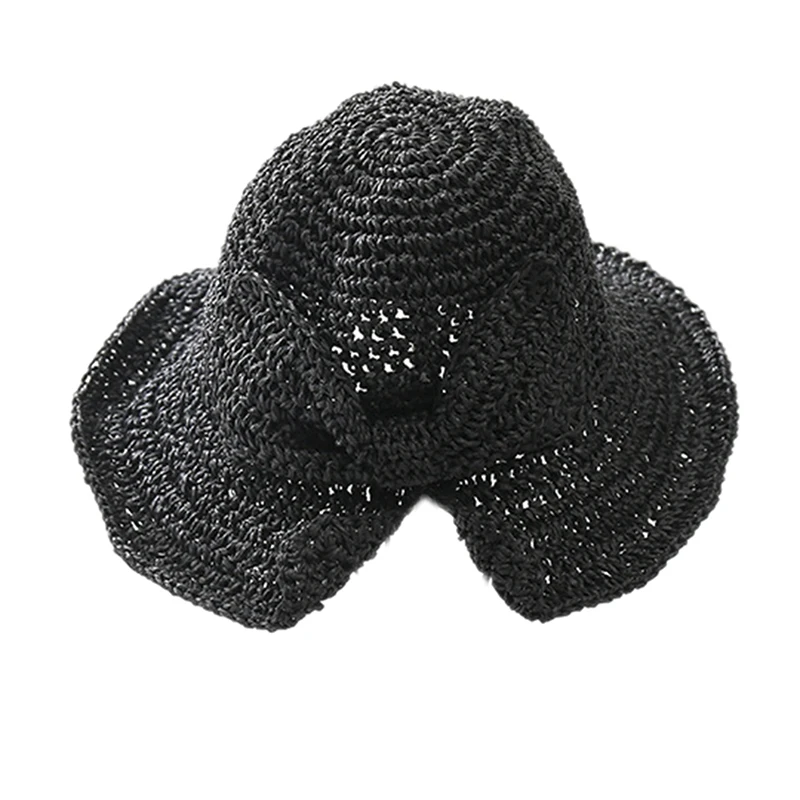 Black 1 шт. ручной работы крючком женские соломенные головные уборы уличные пляжная Солнцезащитная шляпа дышащая - Цвет: Black