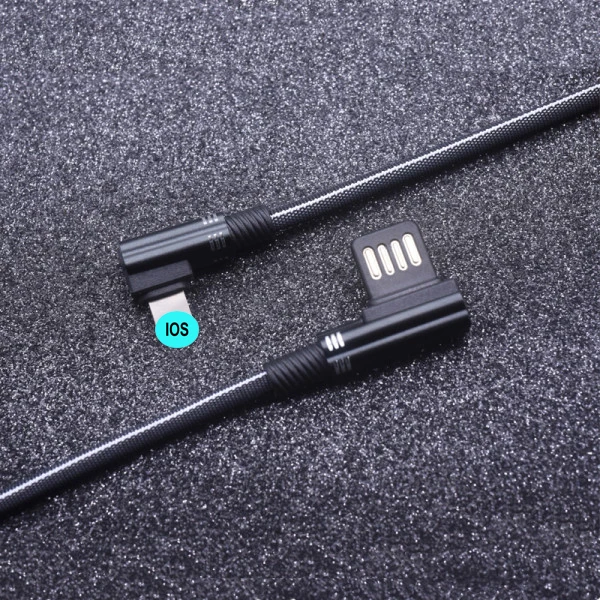 USB кабель для i Phone XR X 8 7 6 Plus 6s 5S 5 кабель для быстрой зарядки двусторонний Плетеный локоть игровой кабель для передачи данных - Цвет: Black