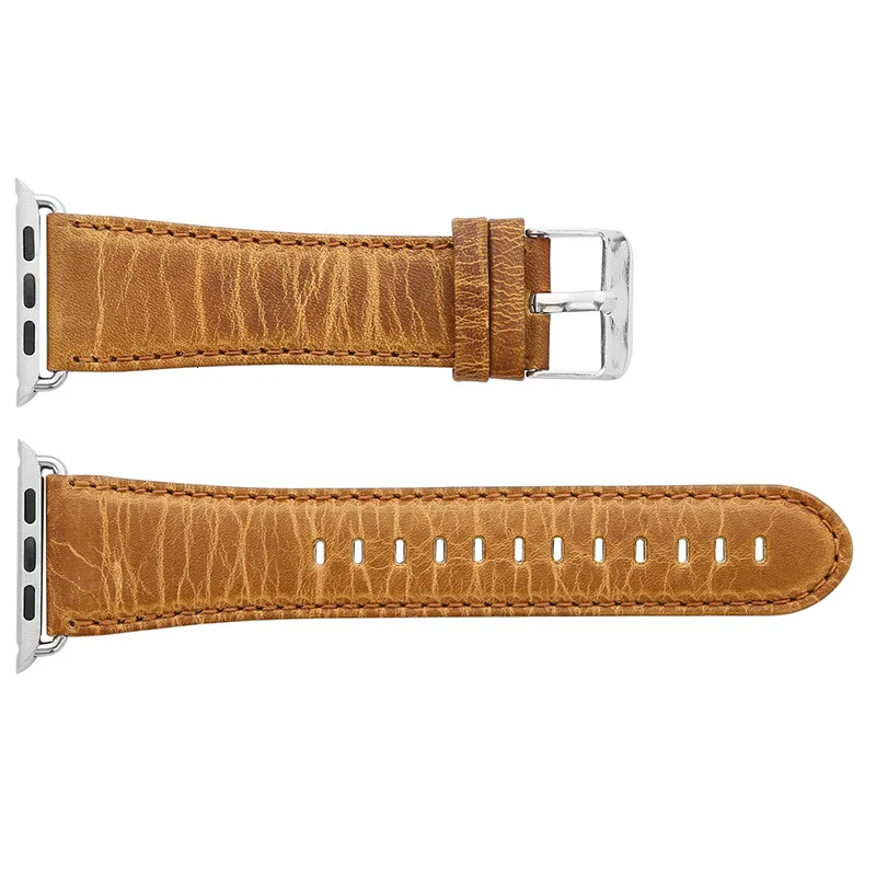 Ремешок из натуральной кожи для Apple Watch 42 мм 38 мм браслет с ретро текстурой Crazy Horse для iWatch все версии коричневый - Цвет ремешка: Crazy Light Brown