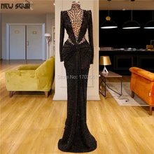 Черное вечернее платье с глубоким v-образным вырезом для Саудовской Аравии, новые Заказные платья для выпускного вечера со стразами, пышное длинное платье Дубай