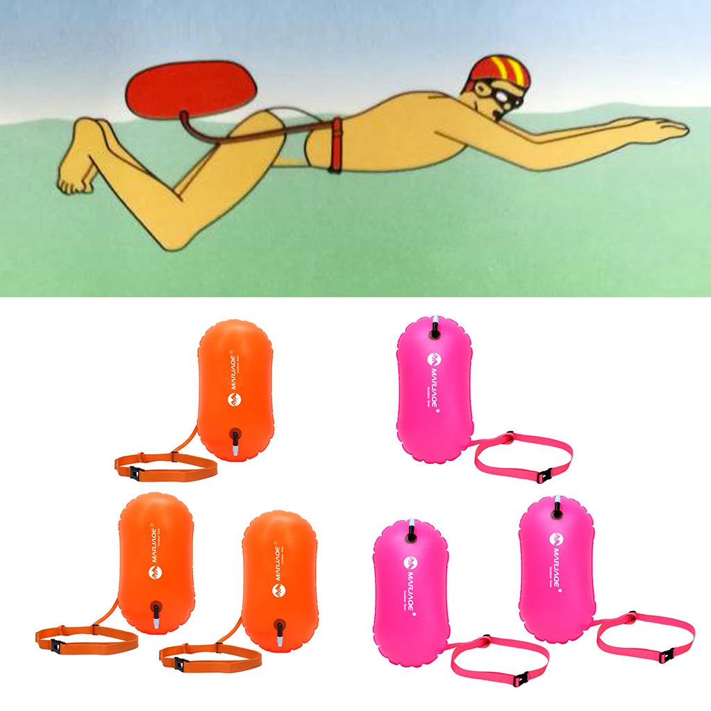 6 Pieces Waterproof Air Bag Swim Buoy Tow Float Inflatable Swimming Bag with Waist Belt- Lightweight& Highly Visible