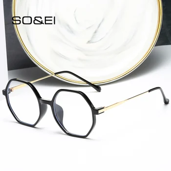 

SO&EI Ins Popular Retro TR90 Polygonal Women Glasses Frame Clear Lens Eyewear Fashion Trending Men Optical Eyeglasses