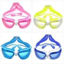 Милые детские плавательные очки с затычкой для ушей, регулируемые водонепроницаемые противотуманные очки для защиты глаз, очки для плавания с высоким разрешением Swi