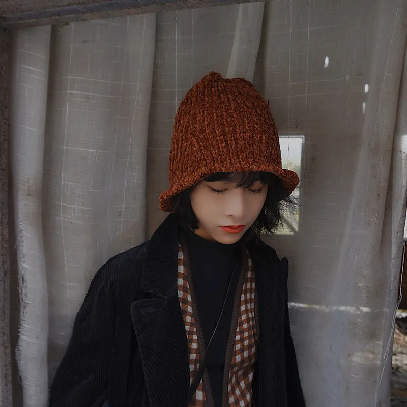 LANMREM Autumn And Winter New Products Fashion Solid Color Foldable Knit Elastic Warm Wool Chenille Fisherman Hat PB288
