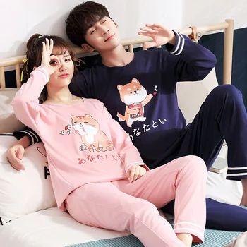 

Coral couple pyjamas men and women autumn/winter long sleeve less plush home suit thickened