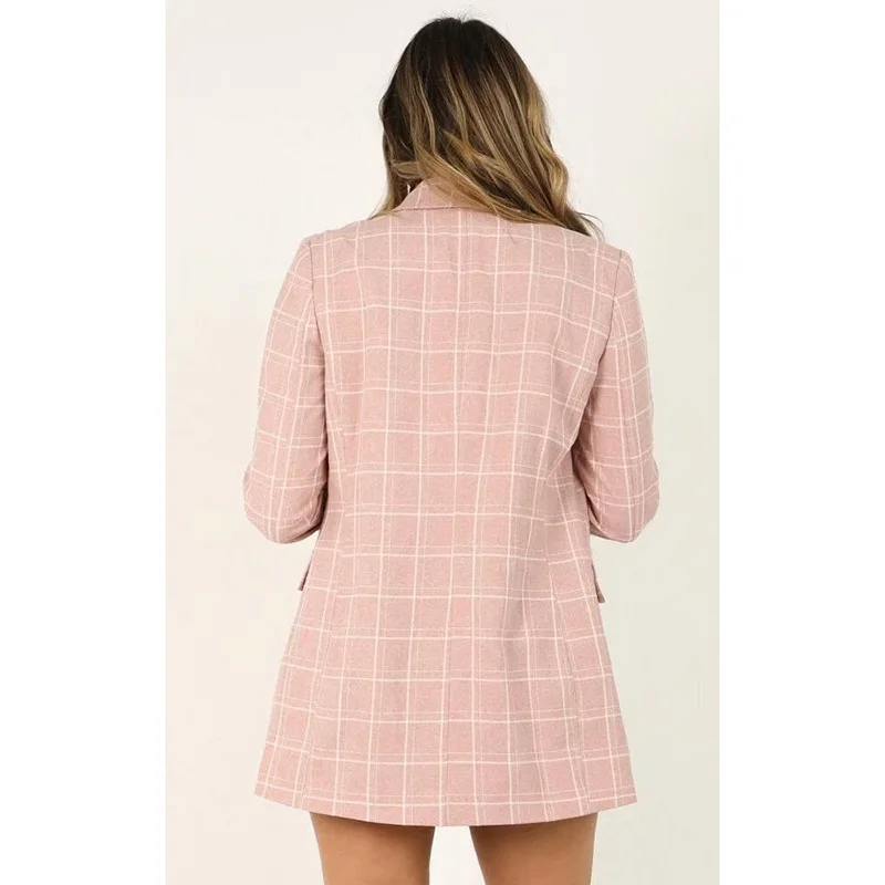 

NLW Hot Selling European And American Fashion Mid-length Plaid Suit Jacket Women's Autumn Tide