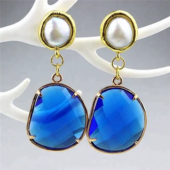 

23*27mm 2pair/lot stone pendant earring,plating golden pearl stud earrings,new faceted design jewelry