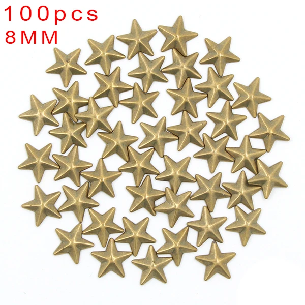 8MM Star Bronze 100 шт многоцветная Медь Горячая фиксация звезда/круглая/квадратная/форма черепа металлическая медная заклепка Горячая фиксация Стразы панк-шпильки железо на одежду - Цвет: 8MM Star Bronze