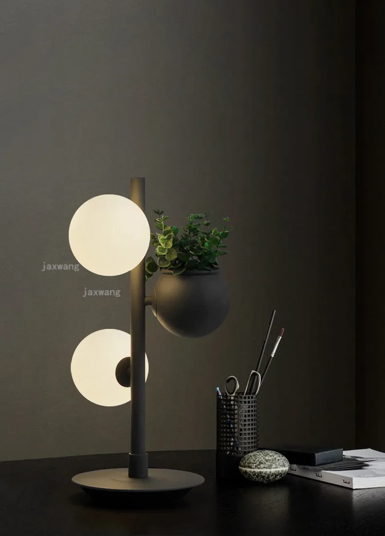 Nordic Macaron LED Table Lamp Postmodern Simple Round Glass Desk Lamp Bedside Plant Table Lamps for Bedroom Lighting Decoration