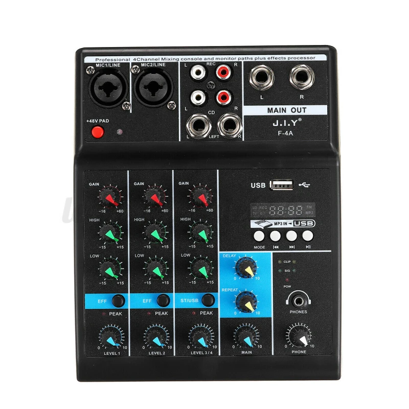 4 Channels Mini USB Audio Mixer Amplifier Console Bluetooth Record Phantom With Sound Card For Home Karaoke Stage Karaoke KTV