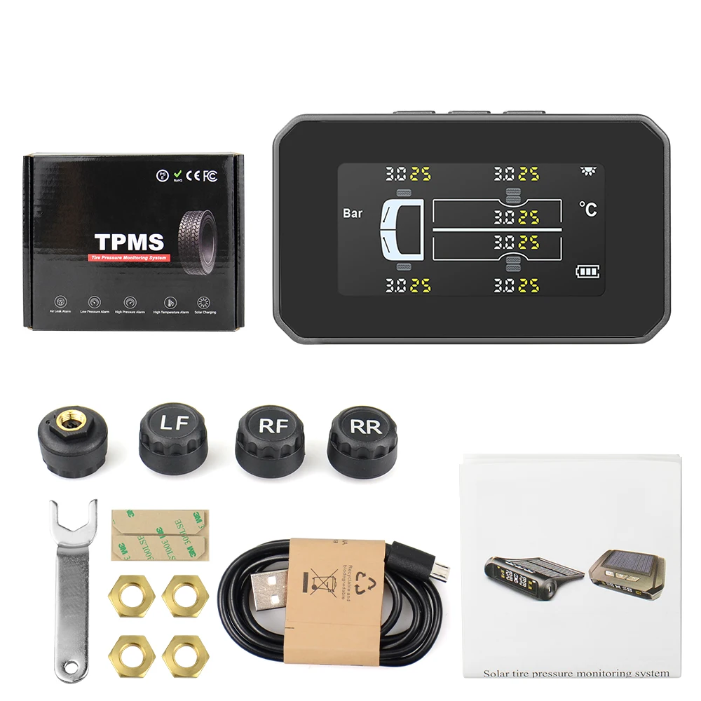 Parking Sensor Kit Universal Truck TPMS With 4 External Sensors Tire Pressure Monitor Solar Charging Monitor TMPS Tyre Pressure Sensor garage parking sensor Alarm Systems & Security