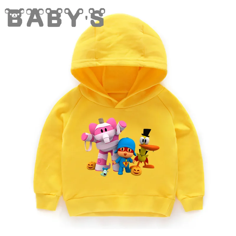 Детские толстовки с капюшоном; Детские забавные толстовки с рисунком Pocoyo; хлопковый пуловер для малышей; топы; Одежда для мальчиков и девочек; KMT5313 - Цвет: 5313D-Yellow