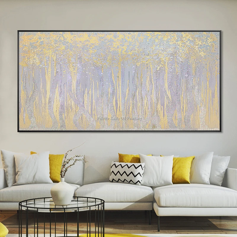 Original hand painted abstract canvas oil painting acrylic gold wall art pictures for living room decoracion hogar moderno