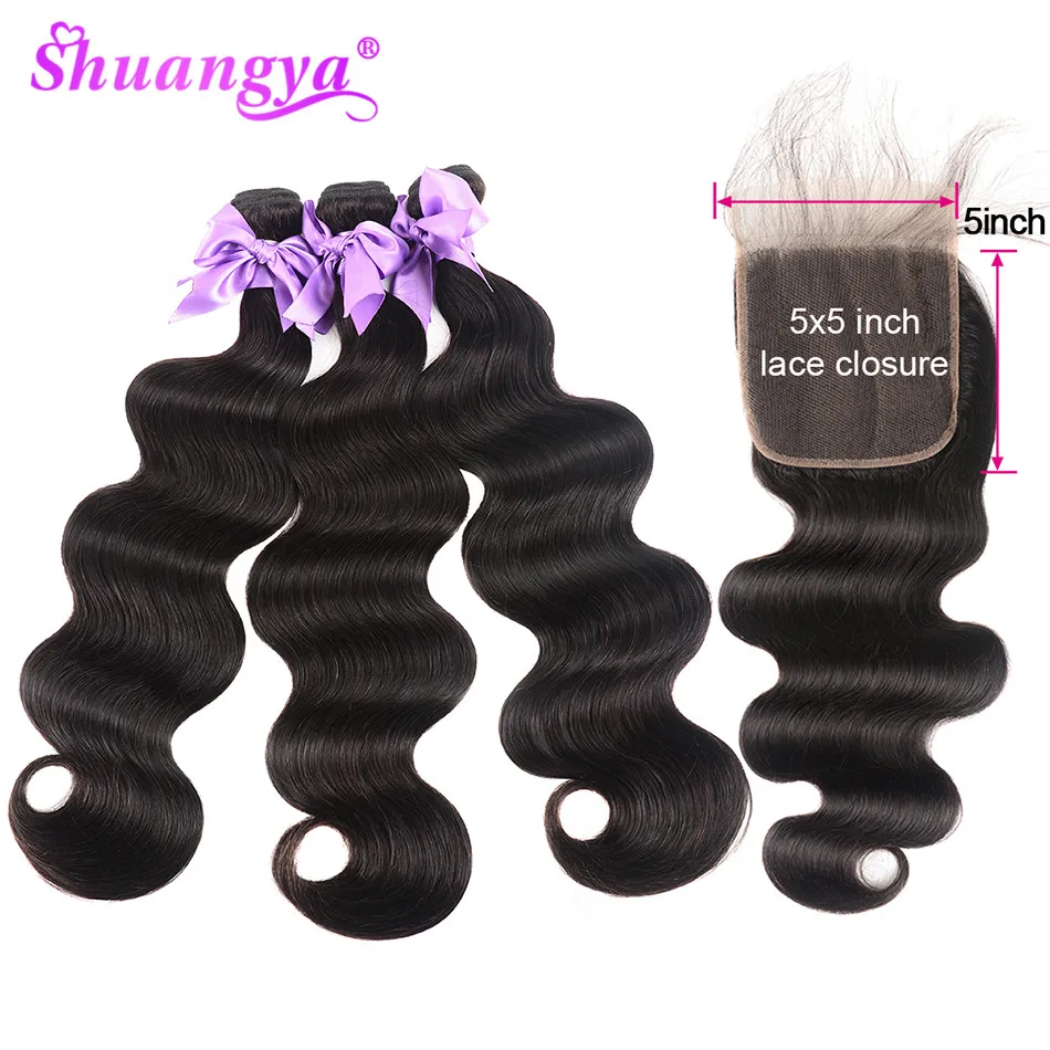 Body Wave Bundles With 5x5 Closure Free/Middle/Three Part Peruvian Bundles With Closure Human Hair Bundles Remy Hair extensions