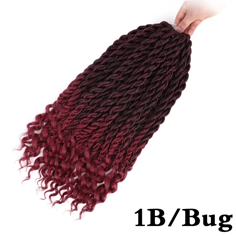 T1B/бордовый Элегантные Музы богемные вязанные косички Faux locs Curly вязанные волосы 18 дюймов 24 пряди Омбре косички для наращивания синтетические волосы - Цвет: T1B/бордовый