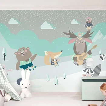 

Custom 3D Photo Wallpaper Cute Cartoon Goat Bear Rabbit Fox Cloud Children Room Background Mural Papel De Parede For Kids Room